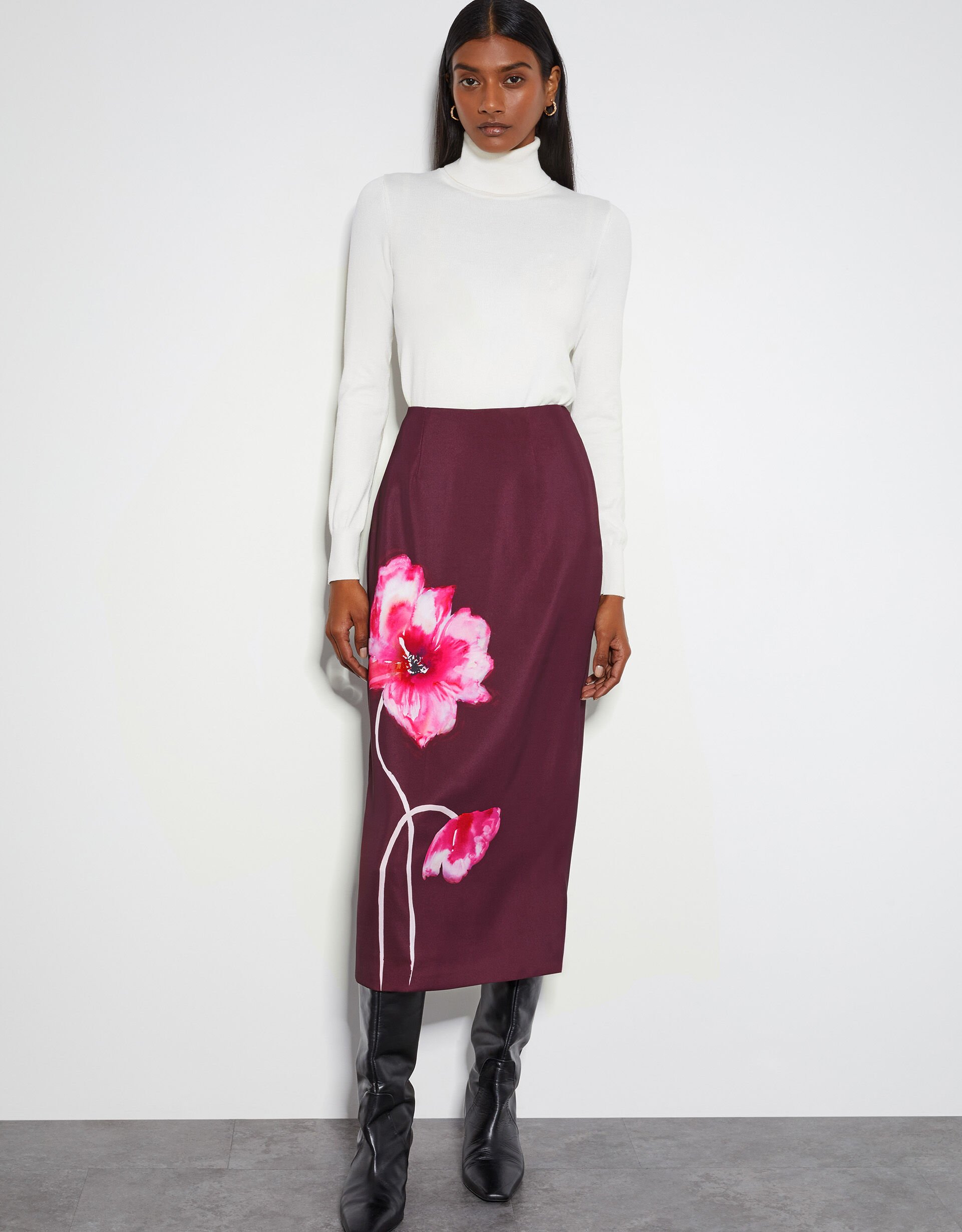 Midi pencil skirt floral top